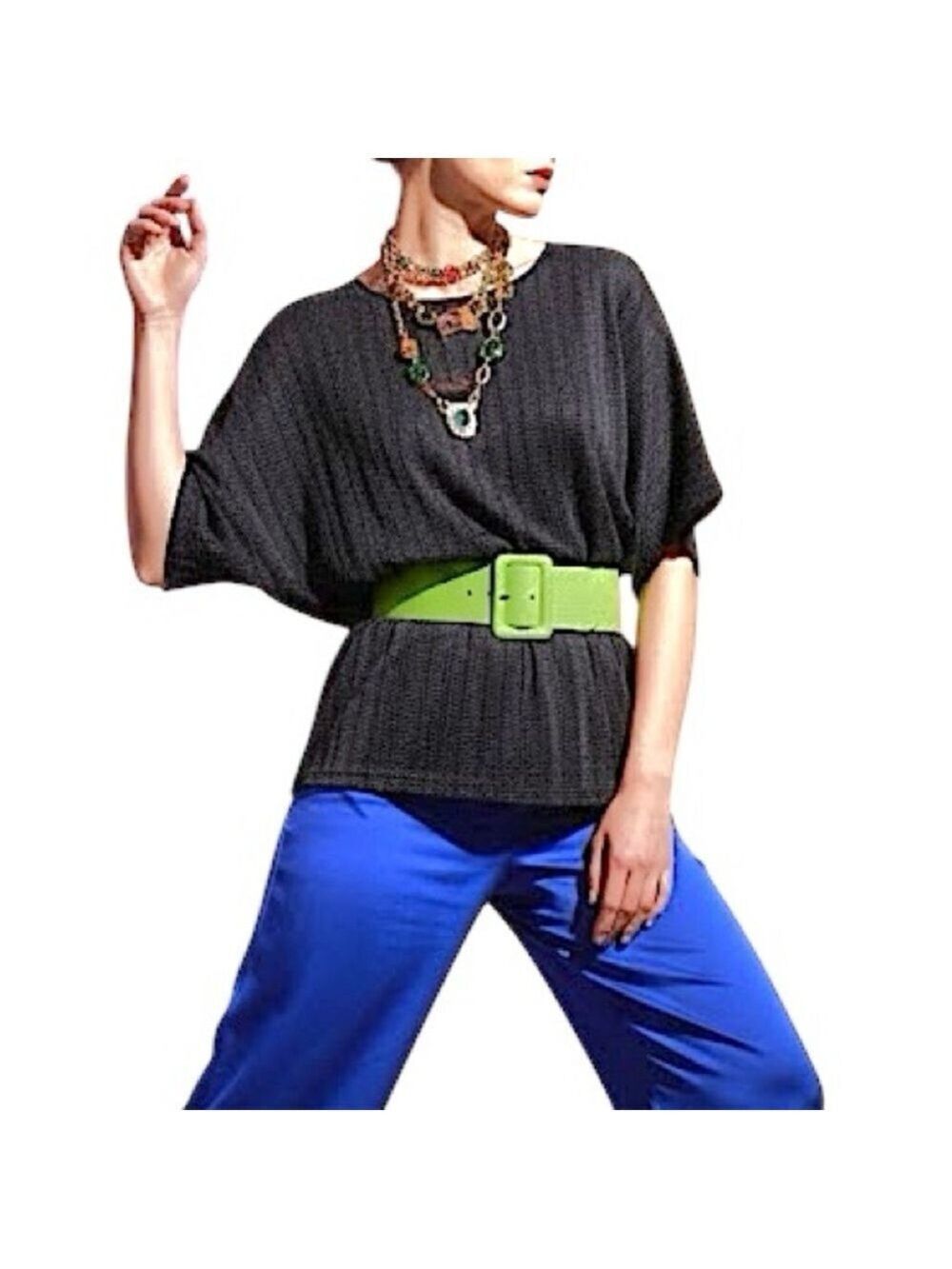 Vintage 80s 90s Lana Lee Plus black crinkly short sleeve top 4X